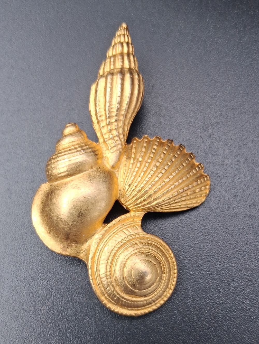 Vintage Gold Tone Seashell Brooch - Nautical Statement Pin